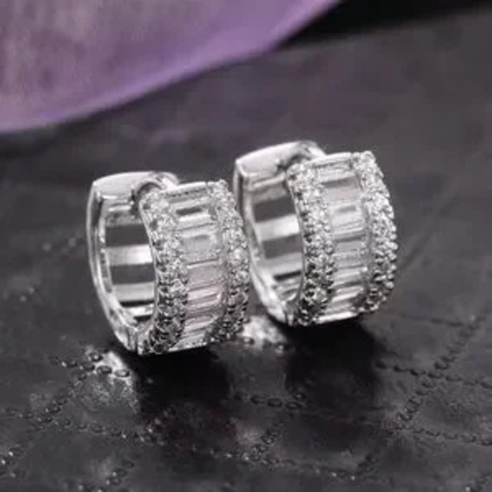 Small Circle Cubic Zirconia Hoop Huggie Earrings